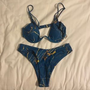 ZAFUL Marble Print Underwire High Cut Bikini